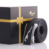 Men's Smart Ratchet No Holes Automatic Buckle Belt in Silver Jaguar Buckle - Amedeo Exclusive